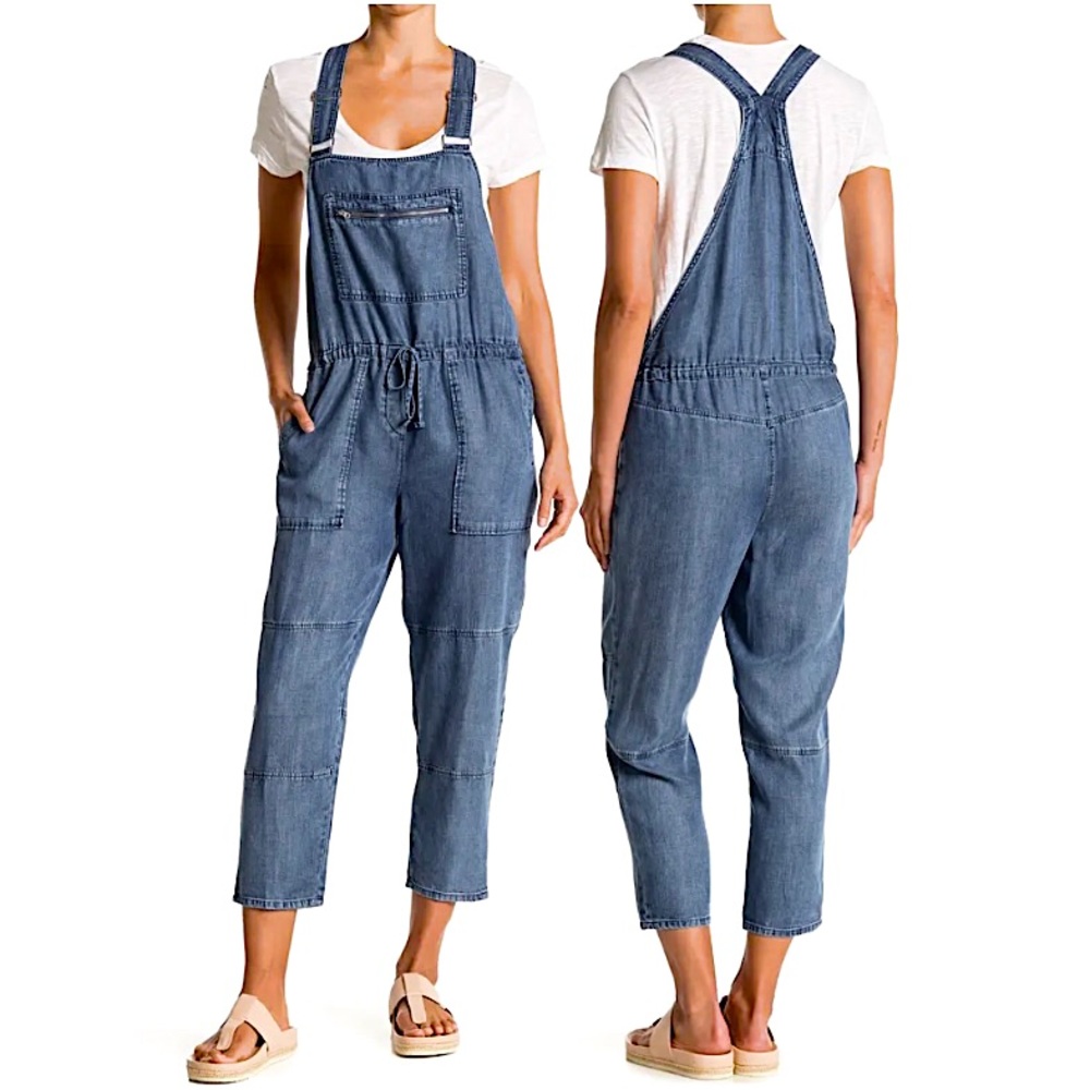 Anthropologie Cloth & Stone Sz Large Denim Overalls Cropped w/ Drawstring
